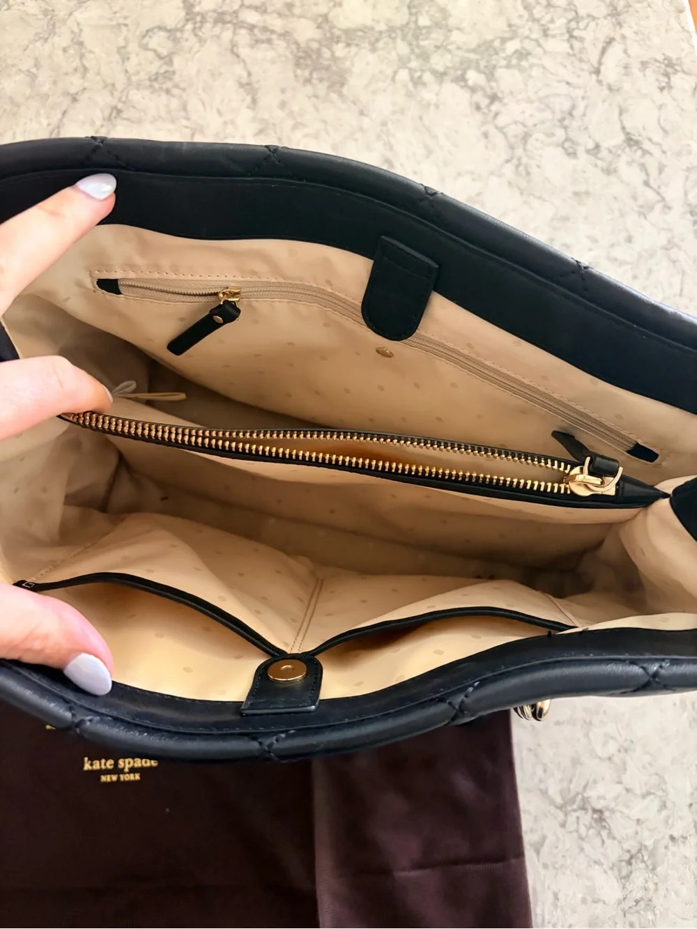 kate spade Black Quilted Tote with Chain Straps